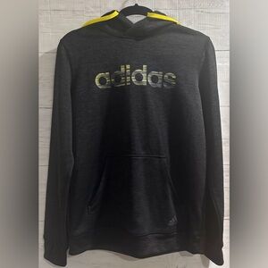 Adidas Black Pullover Hoodie Yellow Logo Athletic Sweatshirt Size M